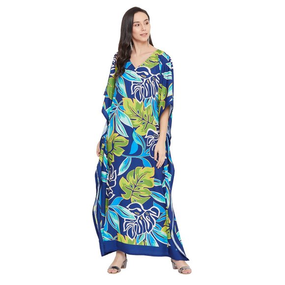 Gypsie Blu Women Plus Size Leaf Print Kaftan Maxi Dress for Beach Party Cover Up - Picture 7 of 10